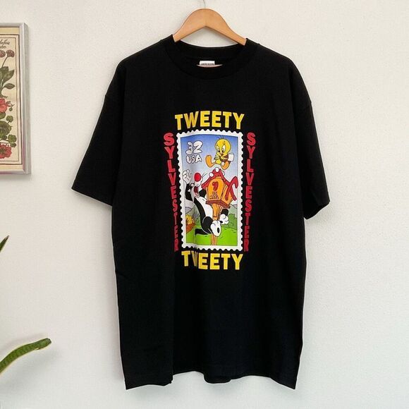 RARE VTG 90s looney tunes tweety Sylvester black graphic t-shirt XL - Picture 1 of 8